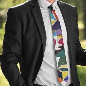 Abstract Tie Retro Christmas Menswear Tie Necktie Mid Century Modern Black Blue